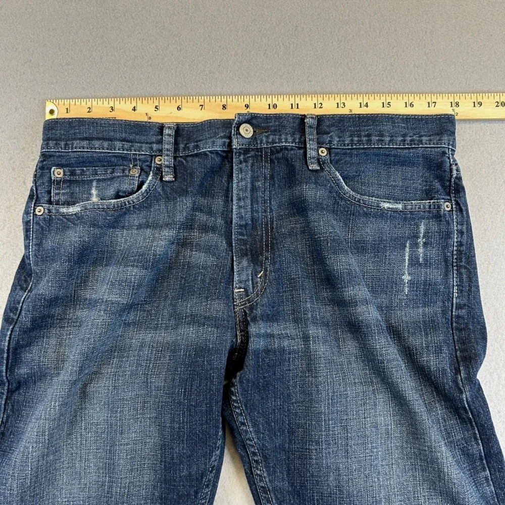 Levi's 514 Straight Leg Mens 36x30 Blue Denim Jeans Distressed Dark Wash Cotton